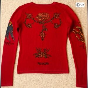 VOIRE wool Sweater Flowers Red Size S